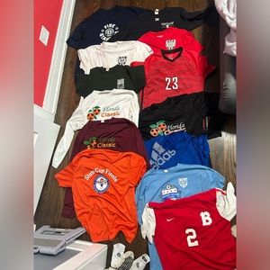Soccer bundle- 13 items total  shirt/jerseys/ long sleeves